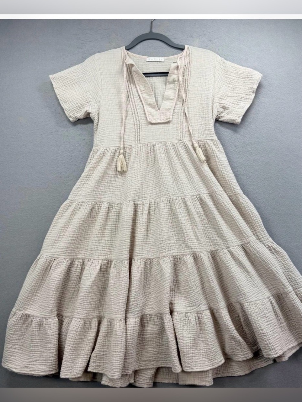 Women’s Cream Tiered Gauze Dress with Tassel Detail